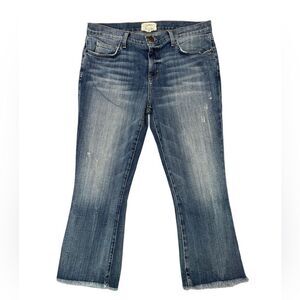 Current/Elliott The Cropped Flip Flop Medium Wash Raw Hem Jeans